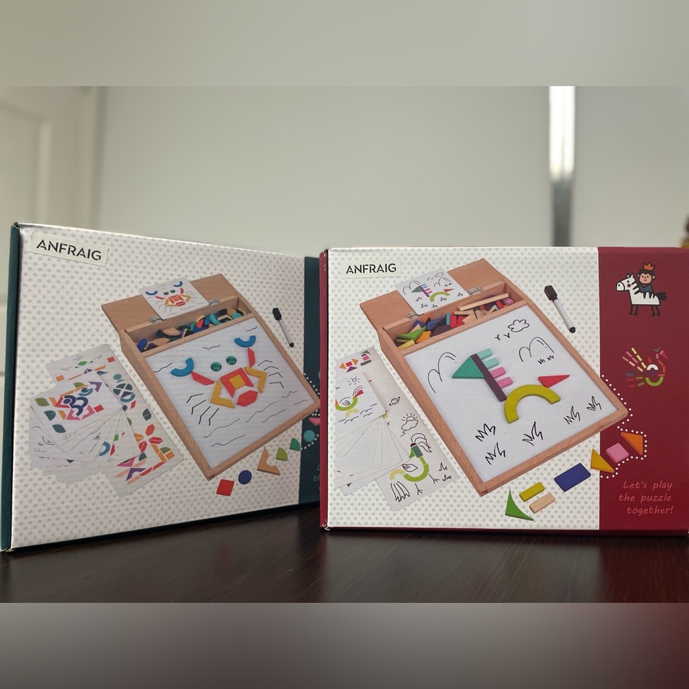 2 Kids Magnetic Drawing Board with Colorful Shapes- Multicolor